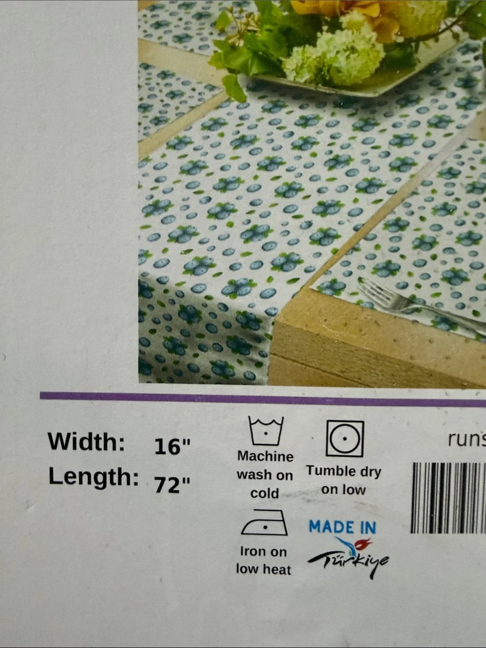Premium Table Runner and Placemats Set - Floral Blue/Green NIP  16”x 72”